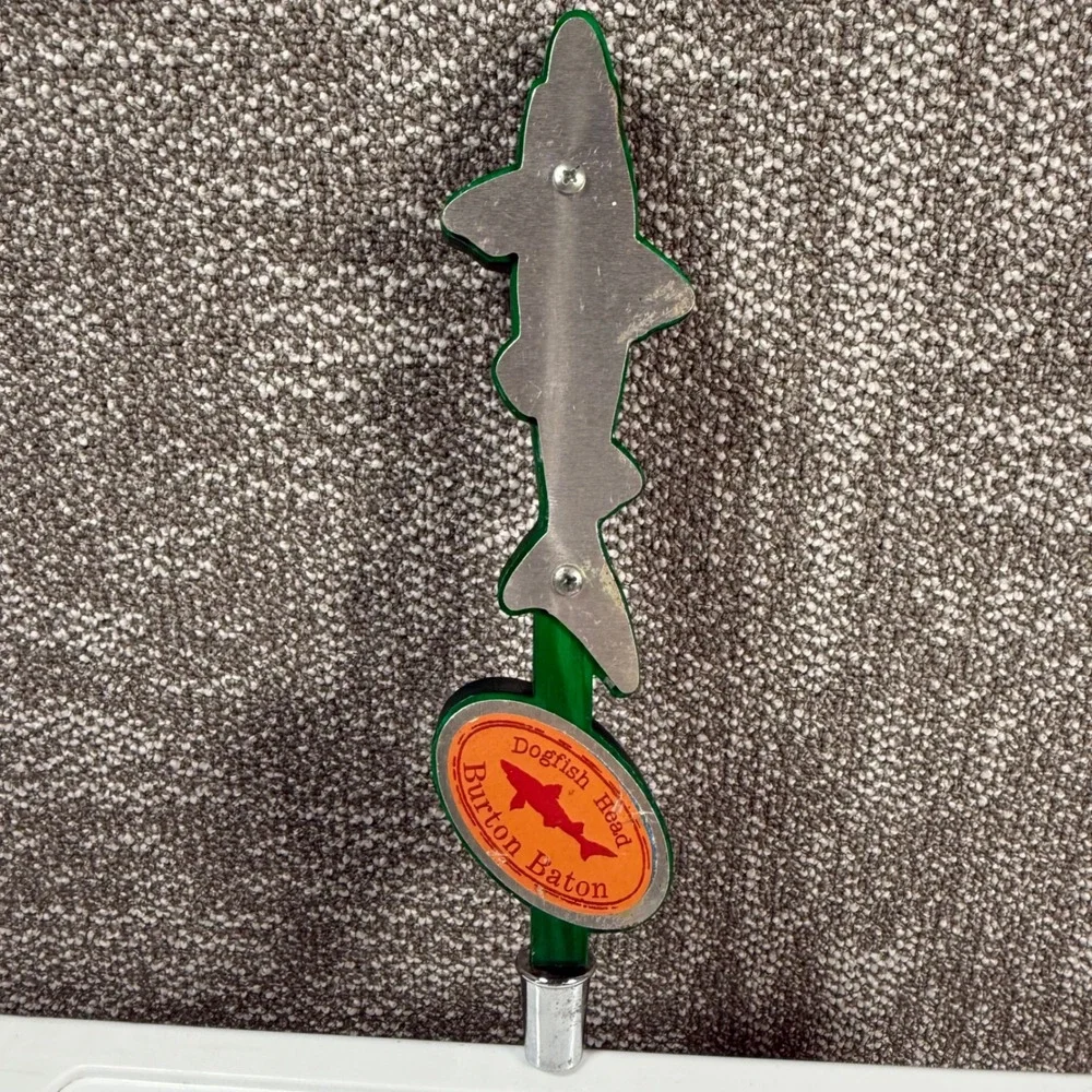 Dogfish Head Burton Baton Beer Tap Handle Green Silver Orange Metal Shark Logo